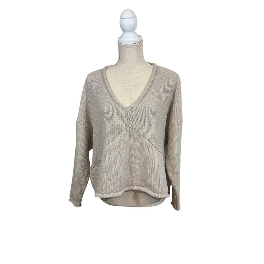 Helmut Lang Alpaca Blend Taupe V-Neck Crop Boxy Sweater MD Beige Knit‎ Pullover